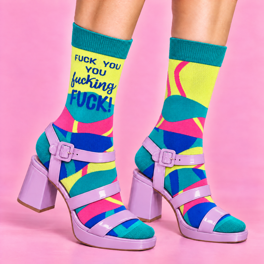 F**k You You F..king F**k Ladies' Crew Socks | Multicolor Sweary Women's Socks-Fabdaz-The Bullish Store