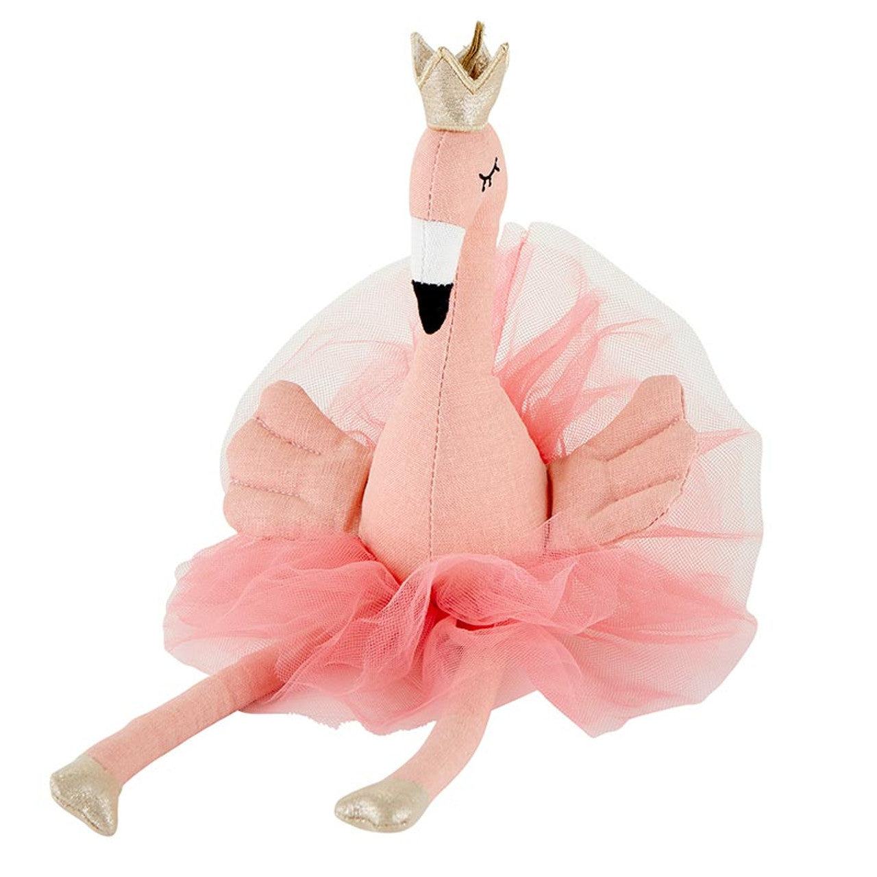 Flamingo Doll in Pink Tutu and Gold Crown | Baby Infant Toddler Toy | 12.75"