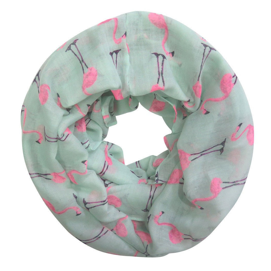 Flamingo Infinity Scarf in Mint and Pink | Lightweight Circle Scarf