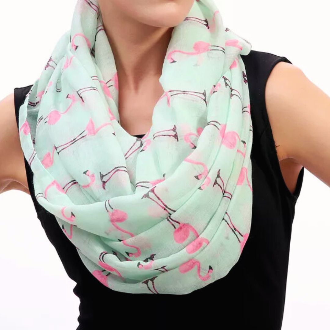 Flamingo Infinity Scarf in Mint and Pink | Lightweight Circle Scarf