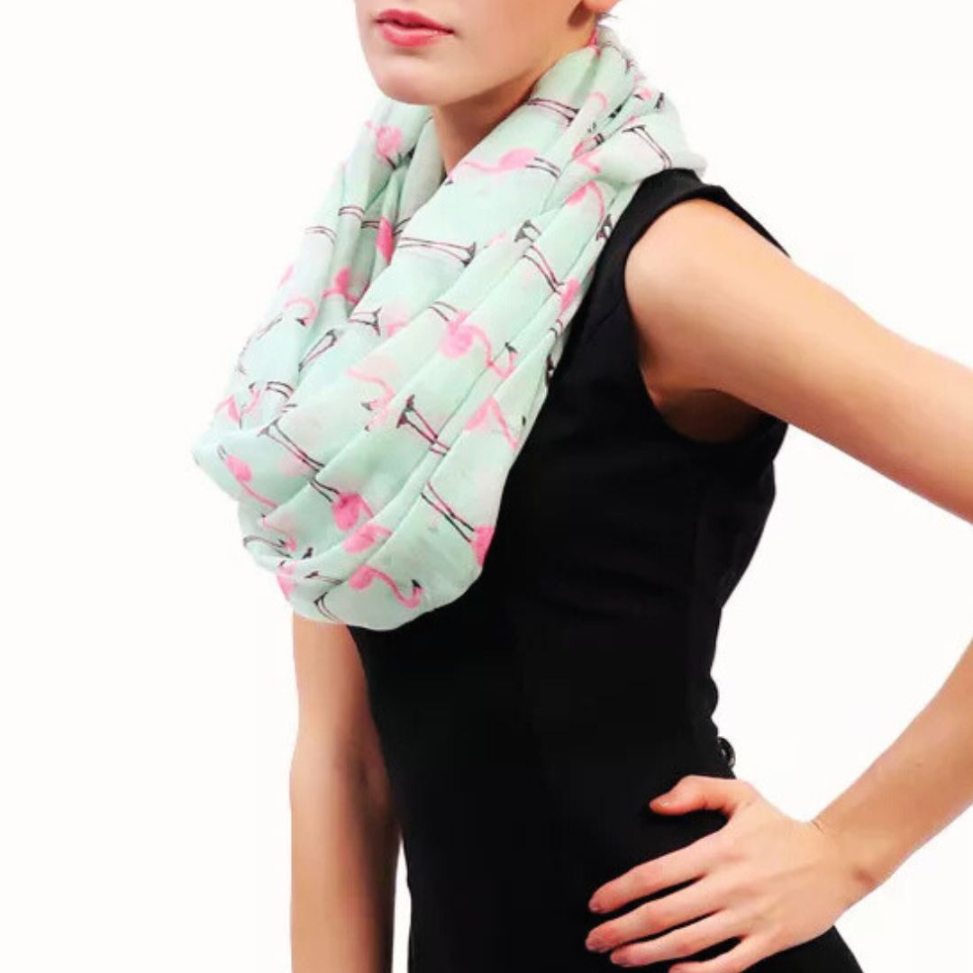 Flamingo Infinity Scarf in Mint and Pink | Lightweight Circle Scarf