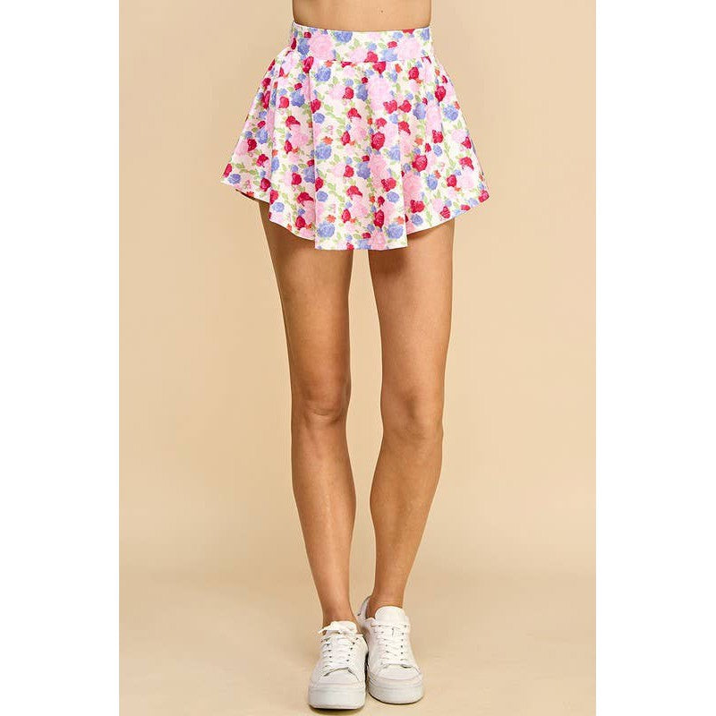 Floral Athletic Skirt with Built-in Undershorts | Pink & Blue Floral Print Skort [Sizes SM-M]