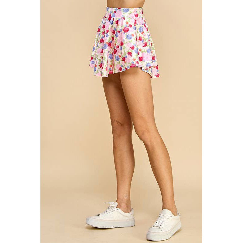 Floral Athletic Skirt with Built-in Undershorts | Pink & Blue Floral Print Skort [Sizes SM-M]