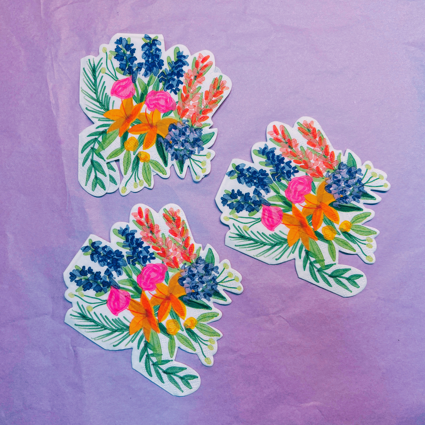 Floral Bunches Shaped Die Cut Party/Beverage/Cocktail Napkins