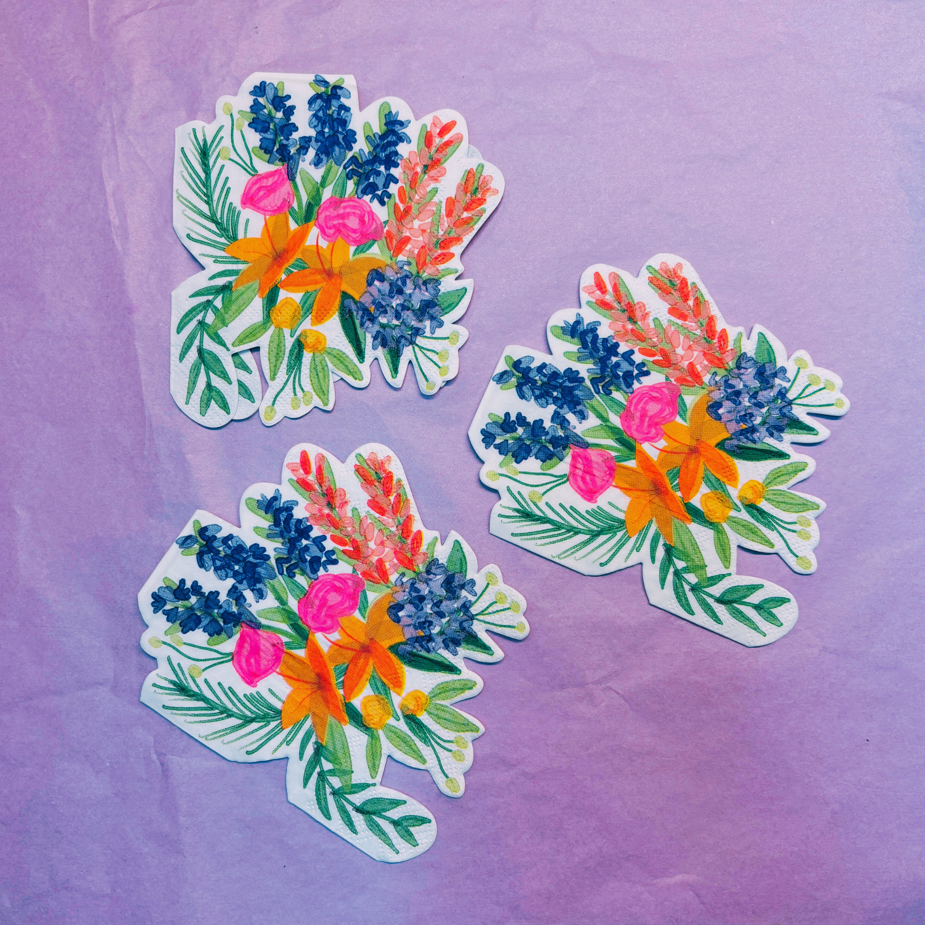 Floral Bunches Shaped Die Cut Party/Beverage/Cocktail Napkins