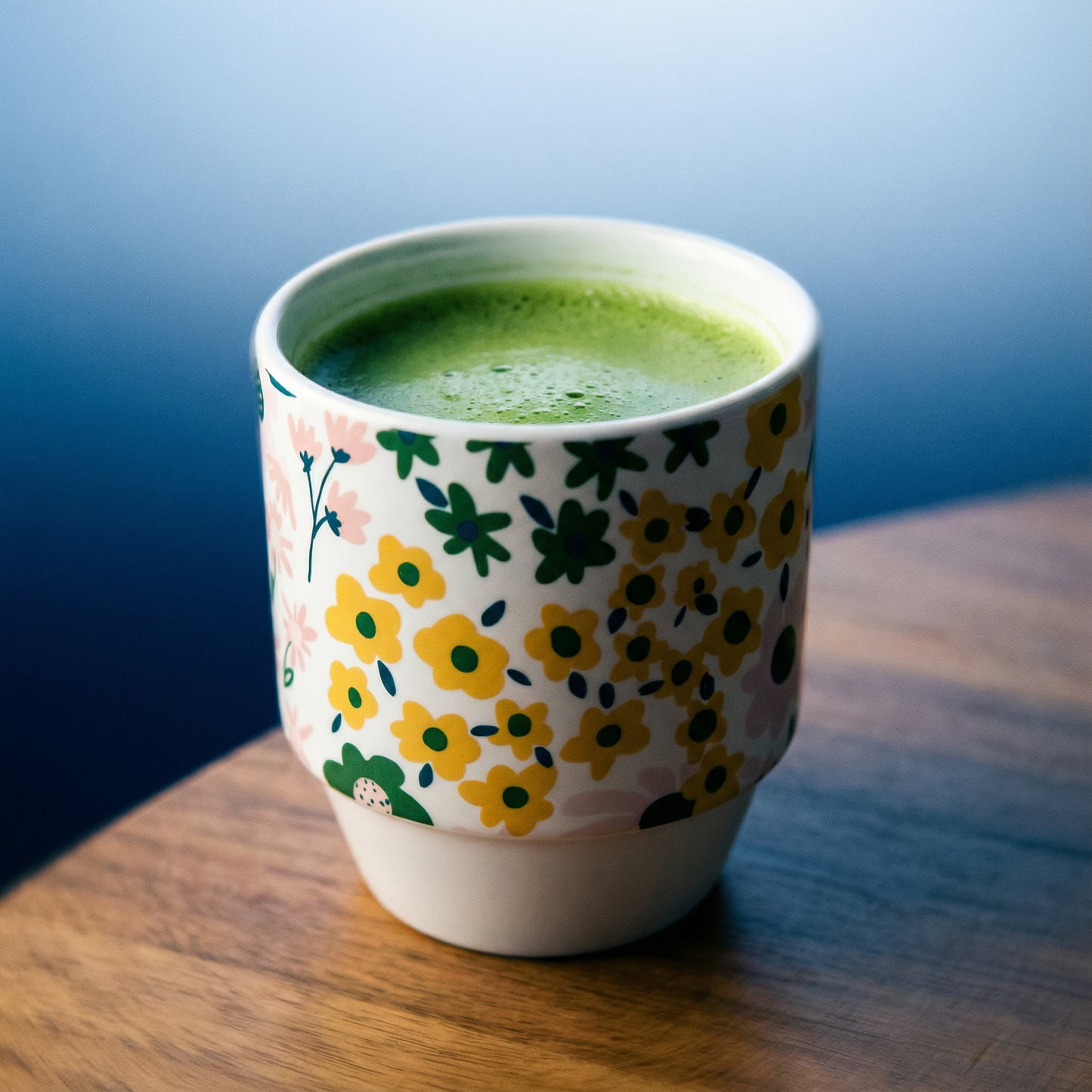 Floral Ceramic Mug with Bamboo Base