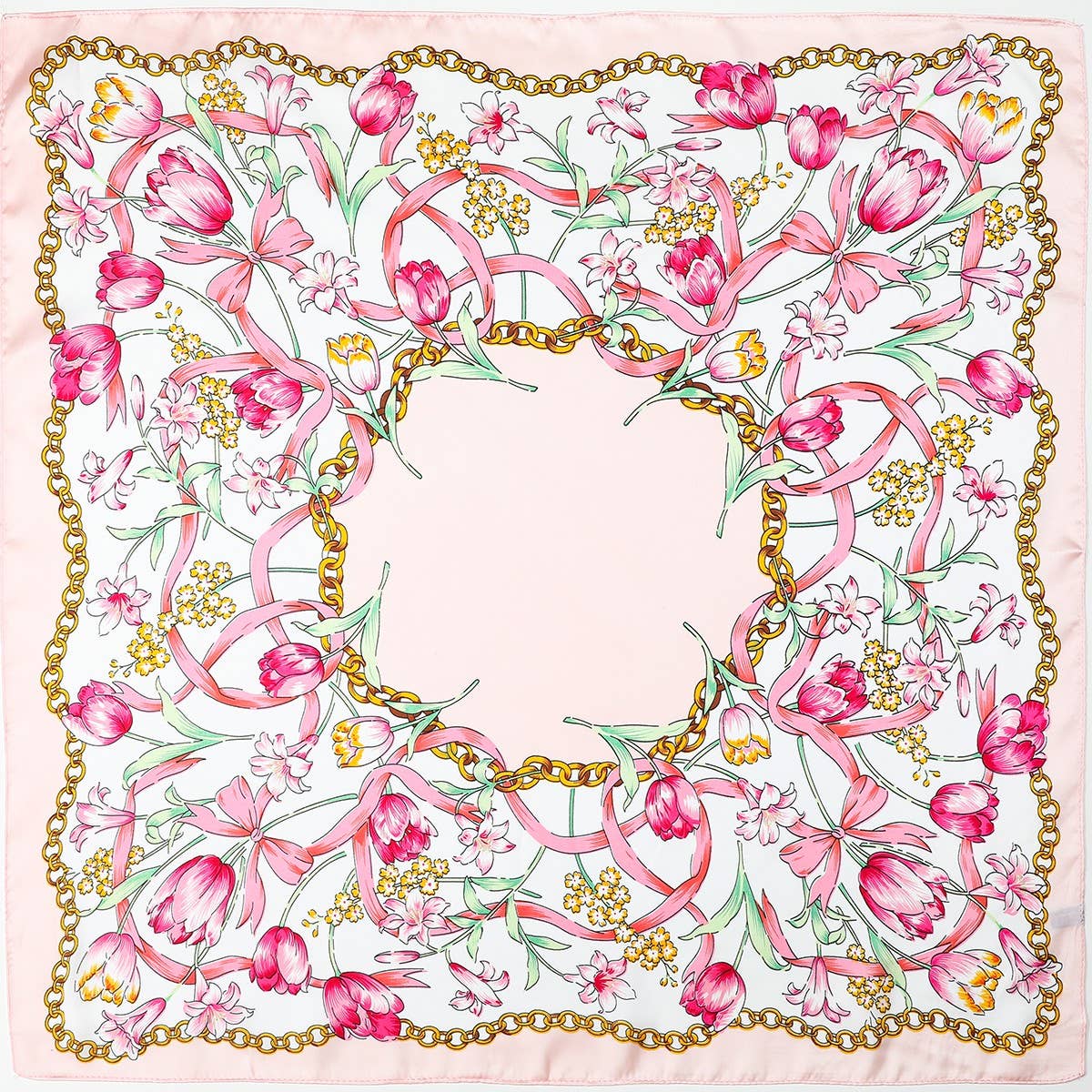 Floral and chain design on a pink background