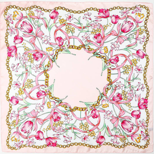Floral and chain design on a pink background
