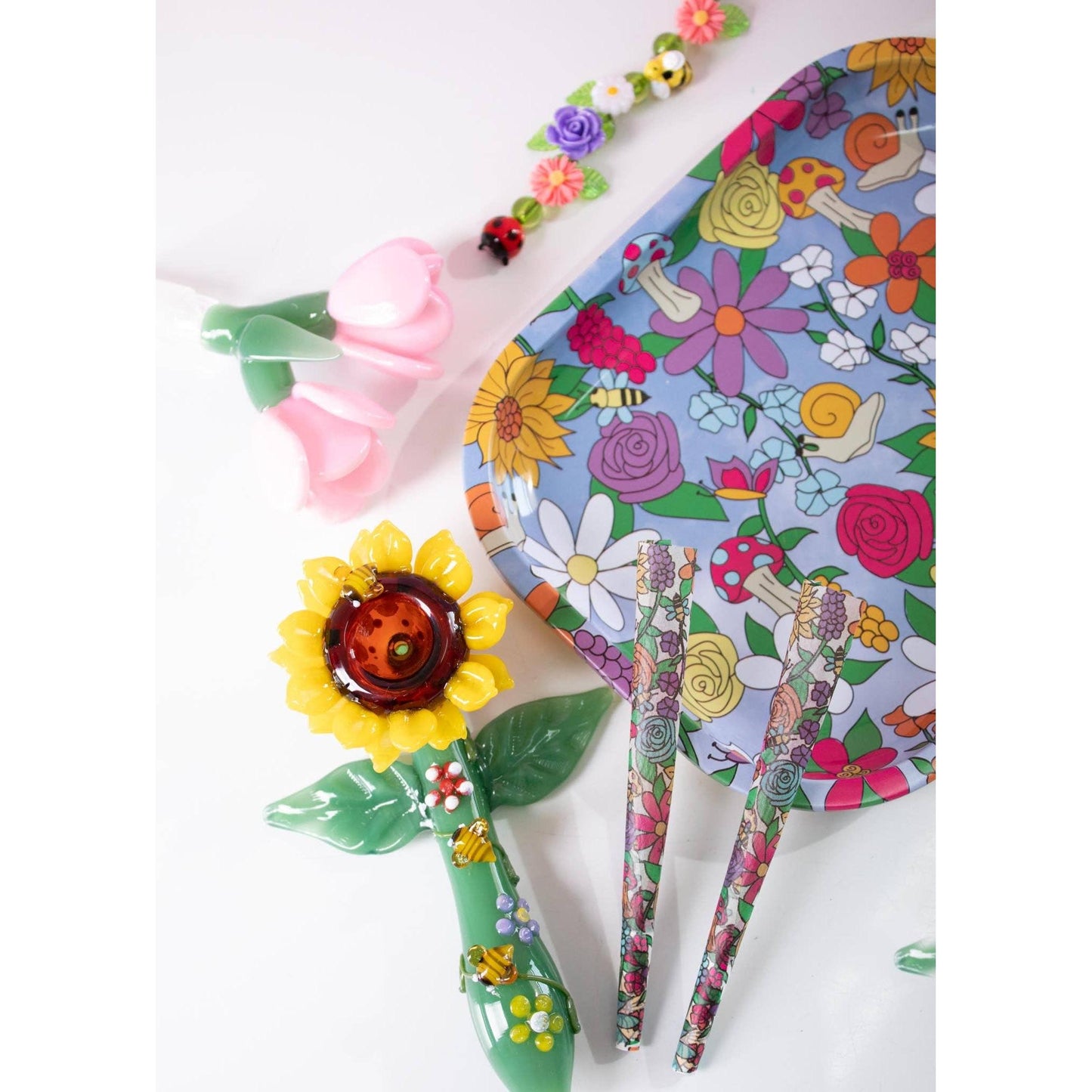 Floral Critter Rolling Tray | Flowers Catchall Serving Tray | 7" x 5.5"