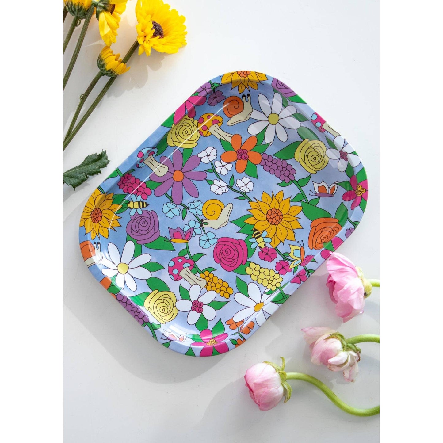 Floral Critter Rolling Tray | Flowers Catchall Serving Tray | 7" x 5.5"