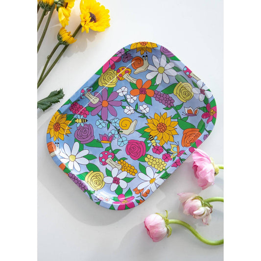 Floral Critter Rolling Tray | Flowers Catchall Serving Tray | 7" x 5.5"