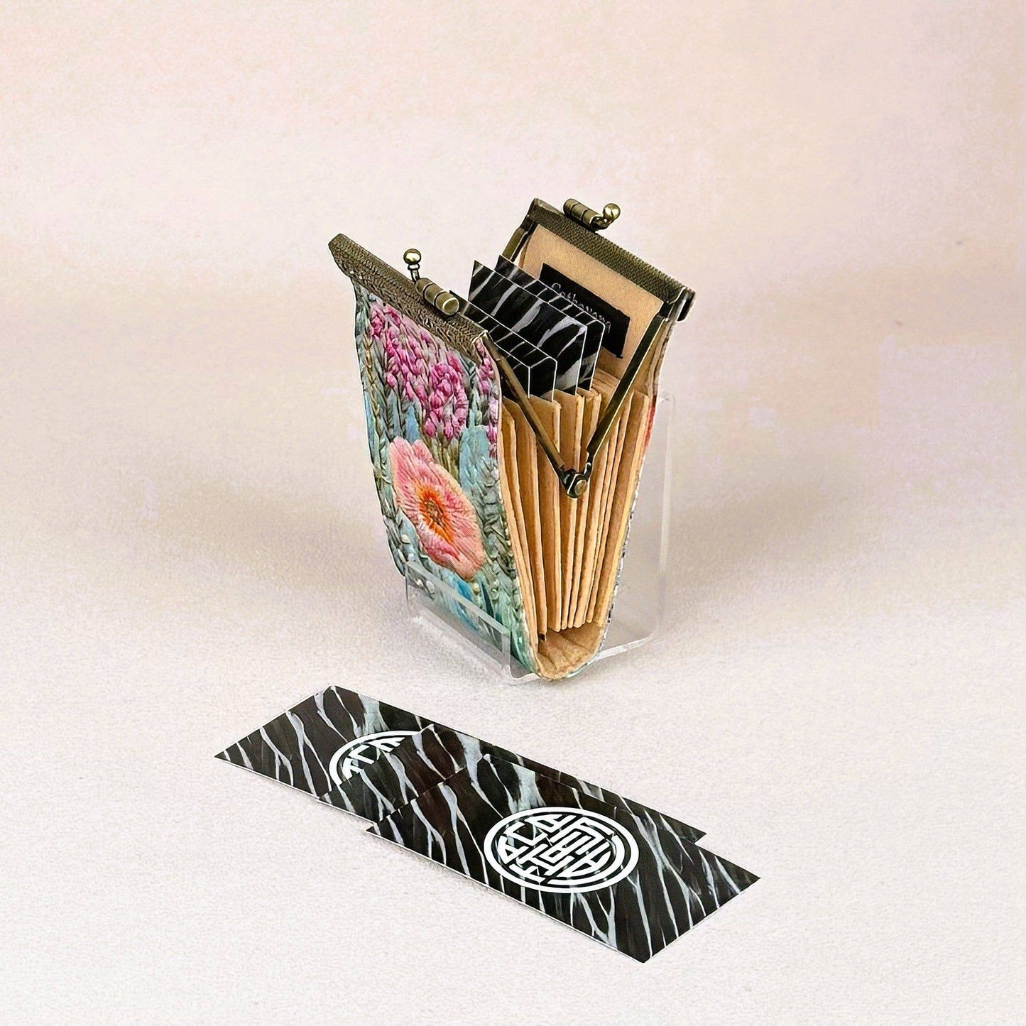 Floral Digital Embroidery Print Card Holder | RFID Blocking Wallet