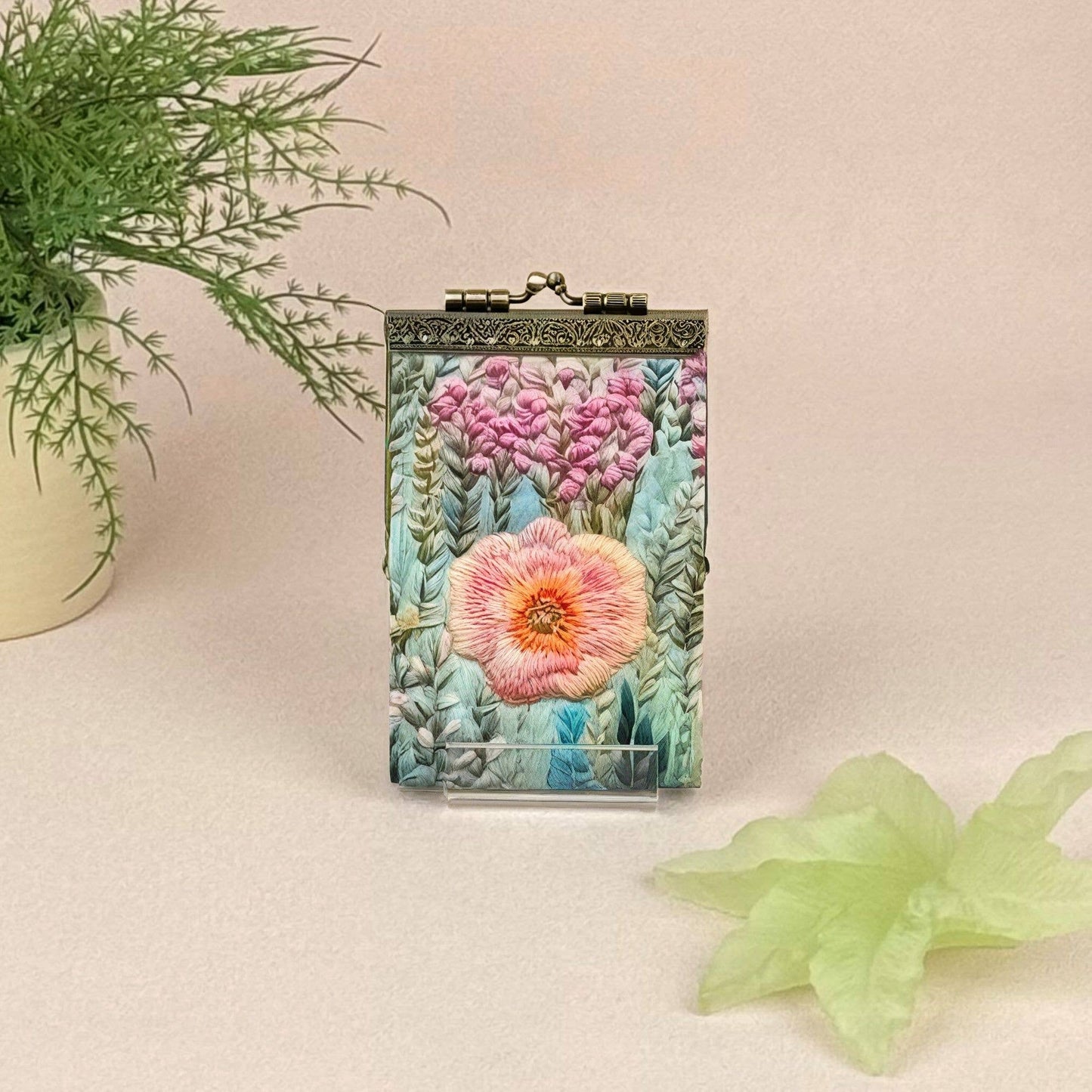 Floral Digital Embroidery Print Card Holder | RFID Blocking Wallet