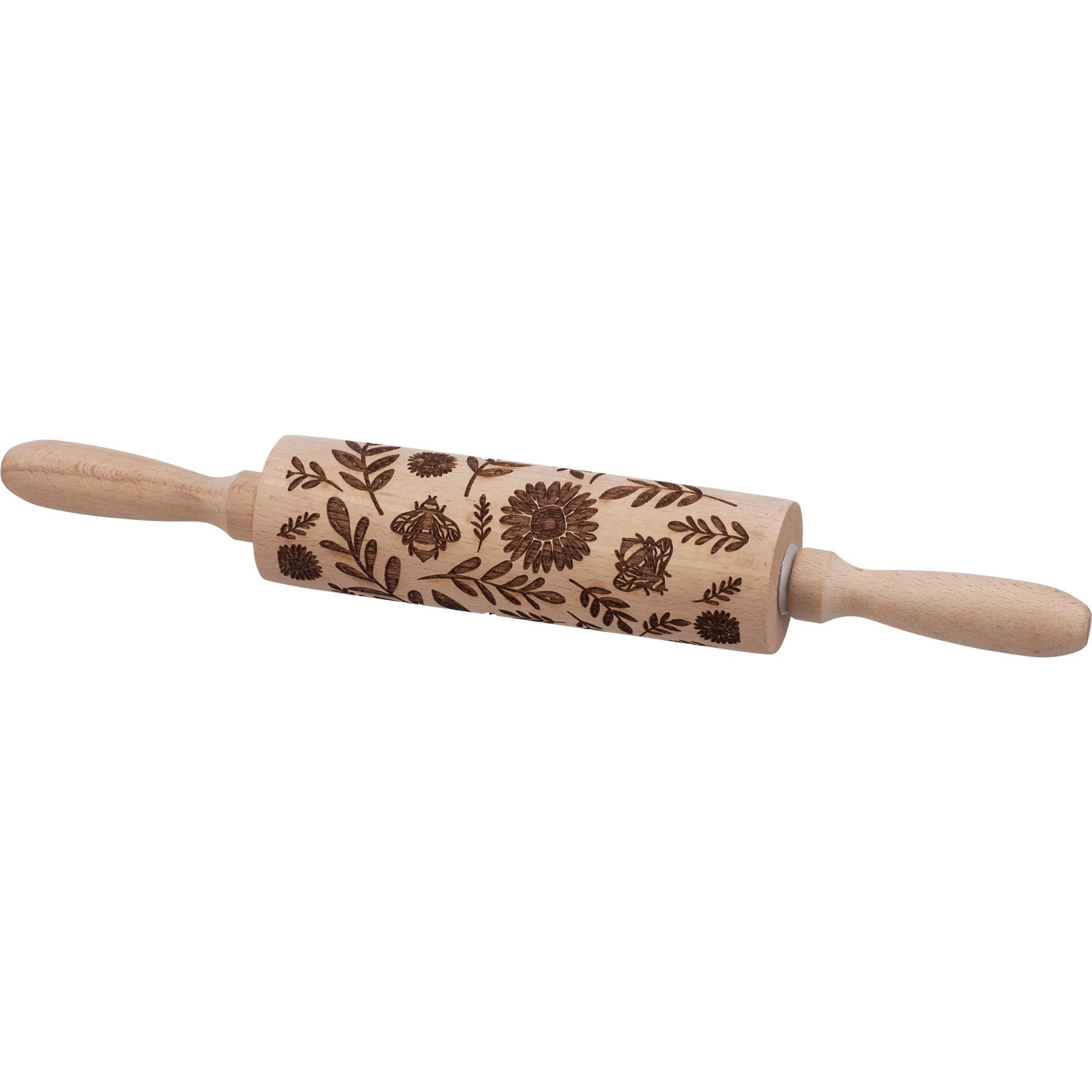 Floral Embossed Rolling Pin | Bees and Florals Design | 13.75" x 2"