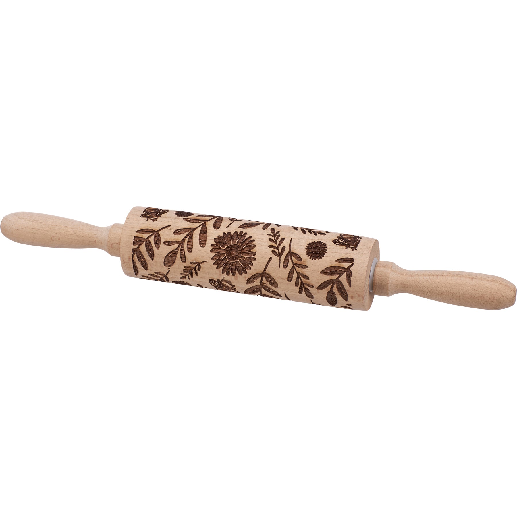 Floral Embossed Rolling Pin | Bees and Florals Design | 13.75" x 2"