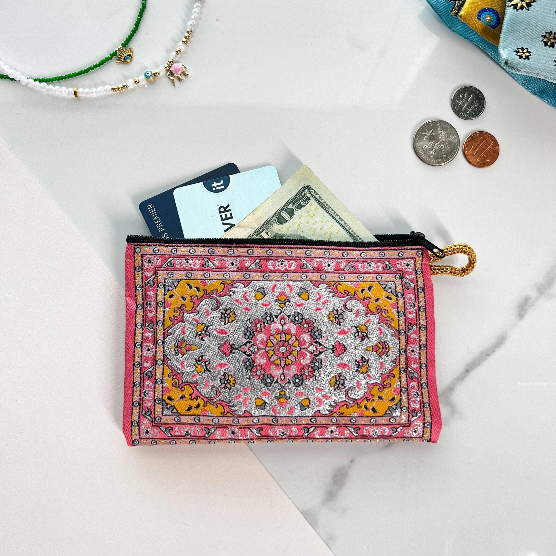 Floral Fabric Zipper Travel Pouch Coin Purse | Wallet Organizer | Handmade in Turkey | 4" x 5"