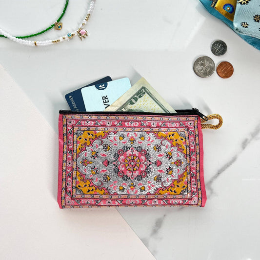Floral Fabric Zipper Travel Pouch Coin Purse | Wallet Organizer | Handmade in Turkey | 4" x 5"