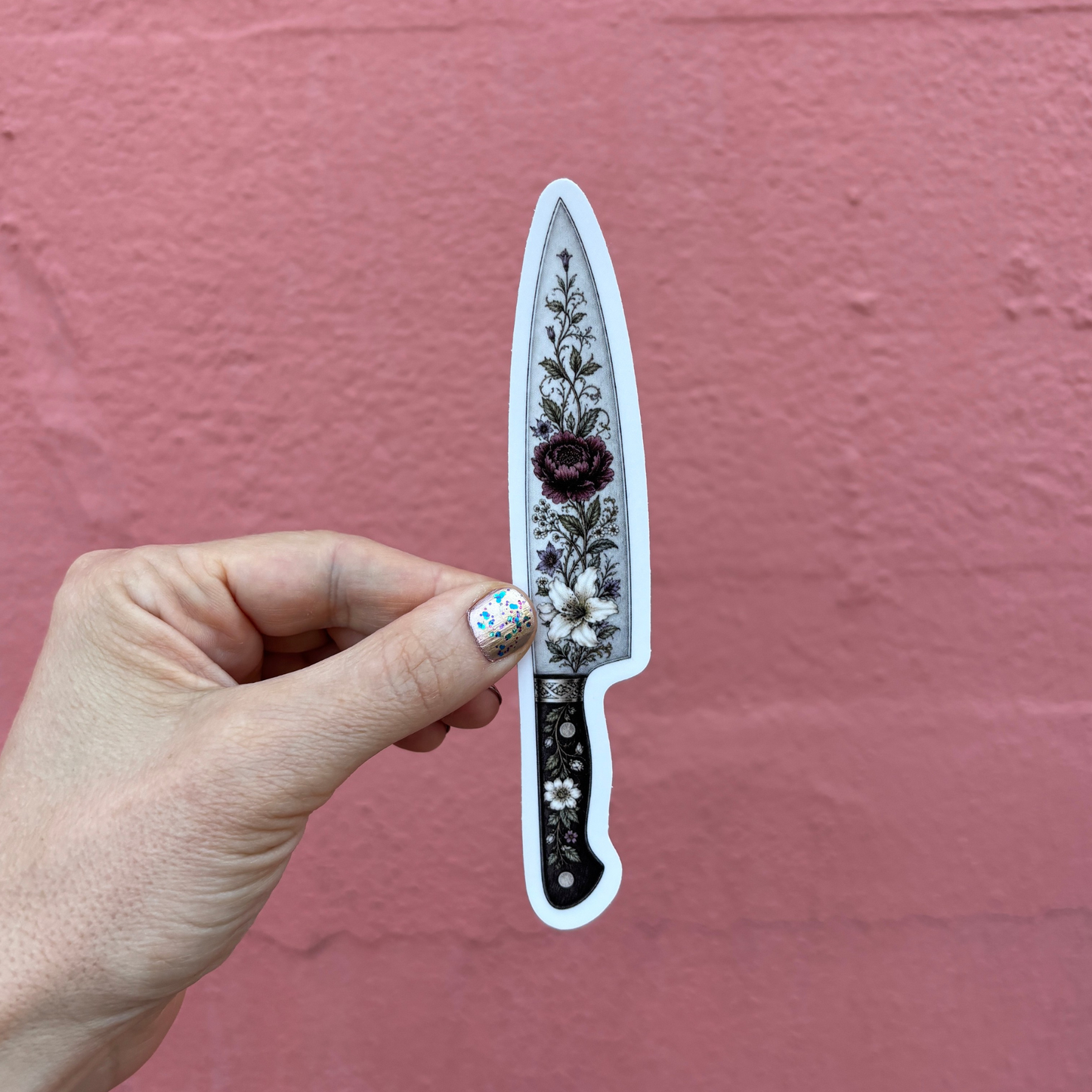 Floral Knife Die Cut Extra-Long Sticker | Knifecore Botanical | 5.6" x 1.1"