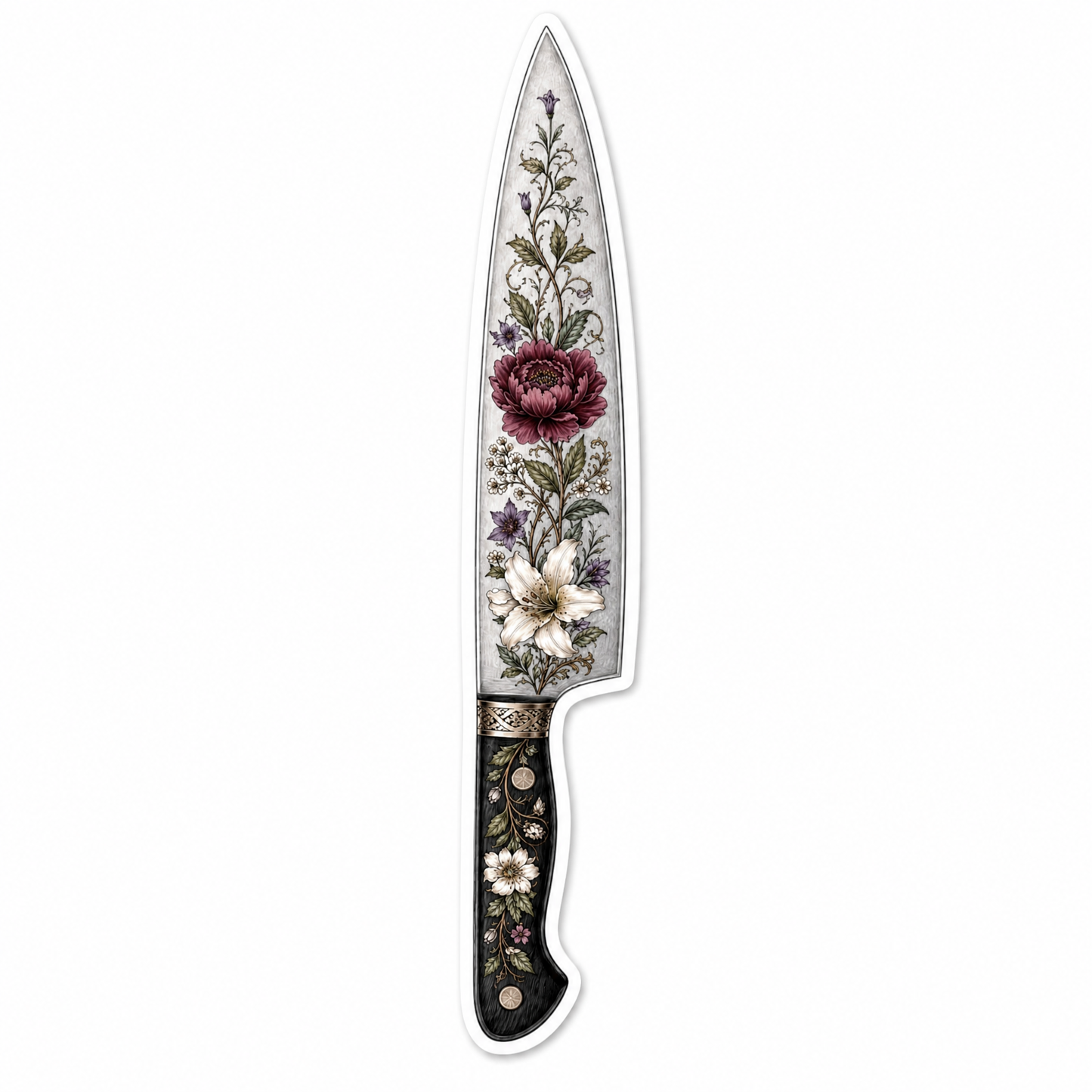 Floral Knife Die Cut Extra-Long Sticker | Knifecore Botanical | 5.6" x 1.1"