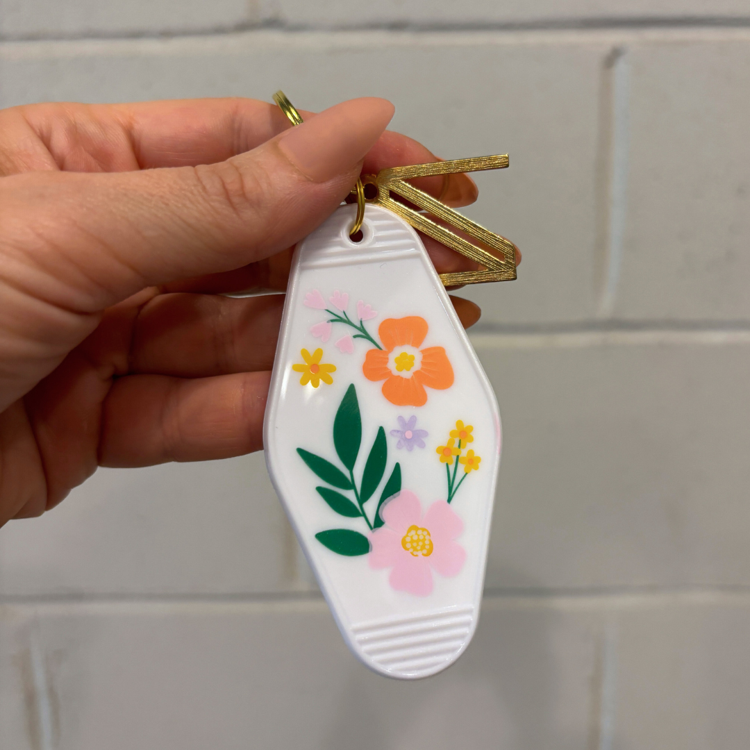 Floral Motel Key Tag | Acrylic with Gold Hardware