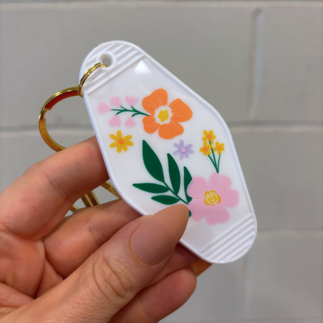 Floral Motel Key Tag | Acrylic with Gold Hardware