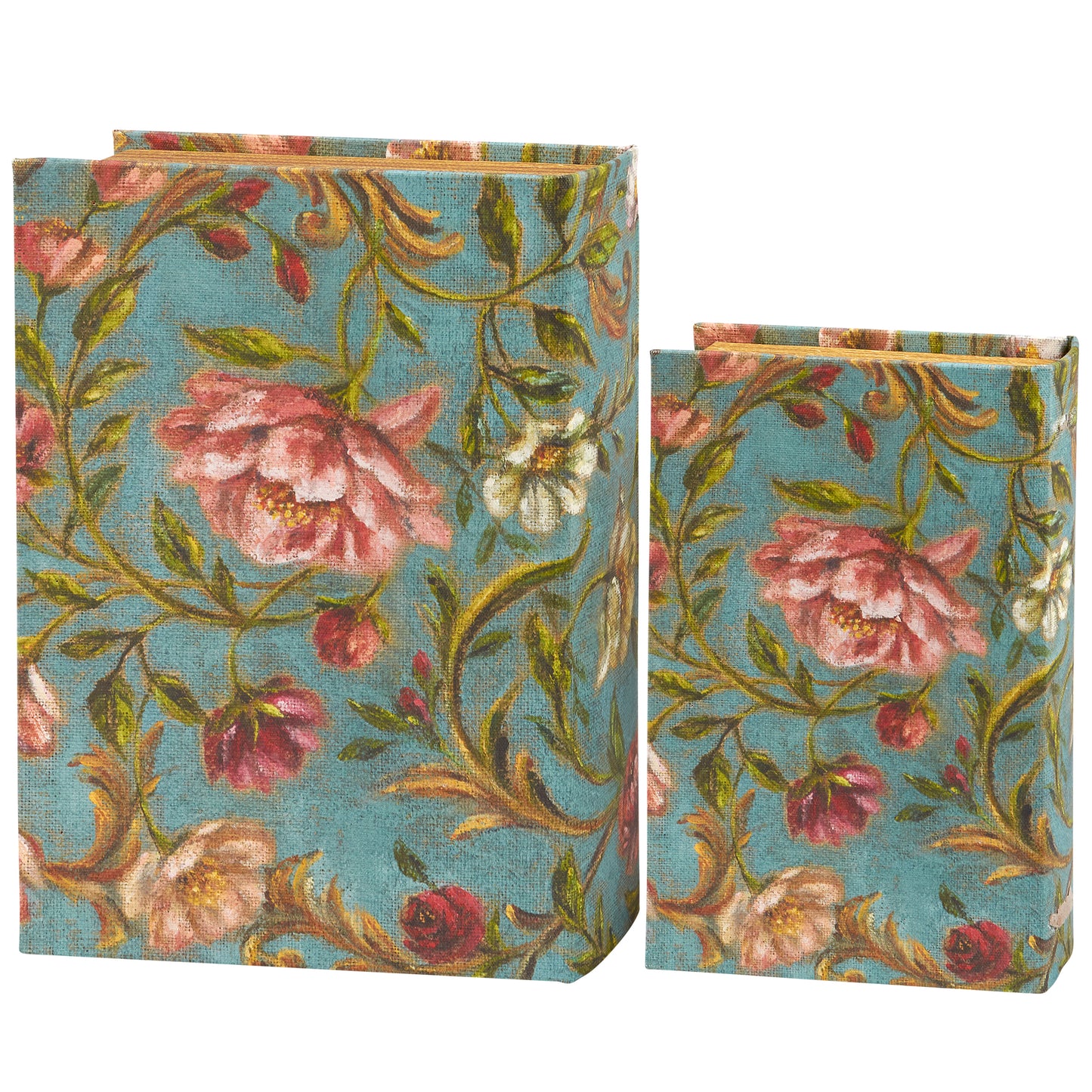 Floral Nouveau Book Box Set Of 2 | Vintage Designs Book Shaped Trinket Storage Box