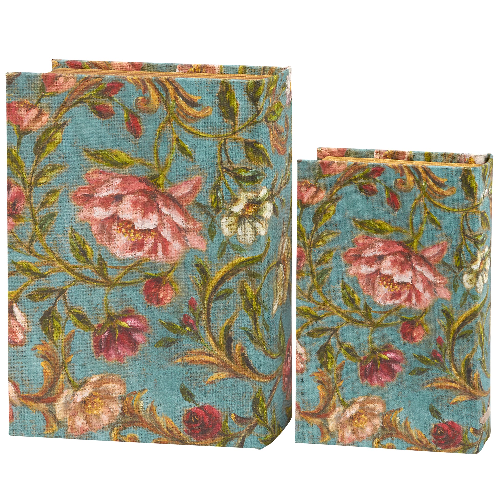 Floral Nouveau Book Box Set Of 2 | Vintage Designs Book Shaped Trinket Storage Box