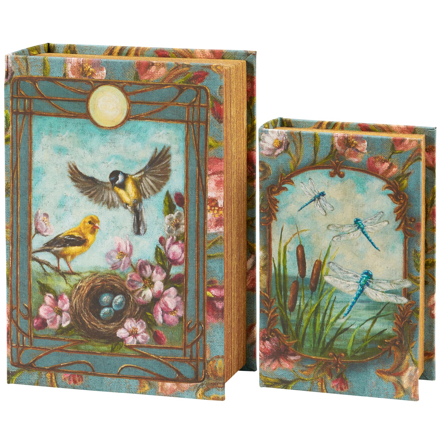 Floral Nouveau Book Box Set Of 2 | Vintage Designs Book Shaped Trinket Storage Box
