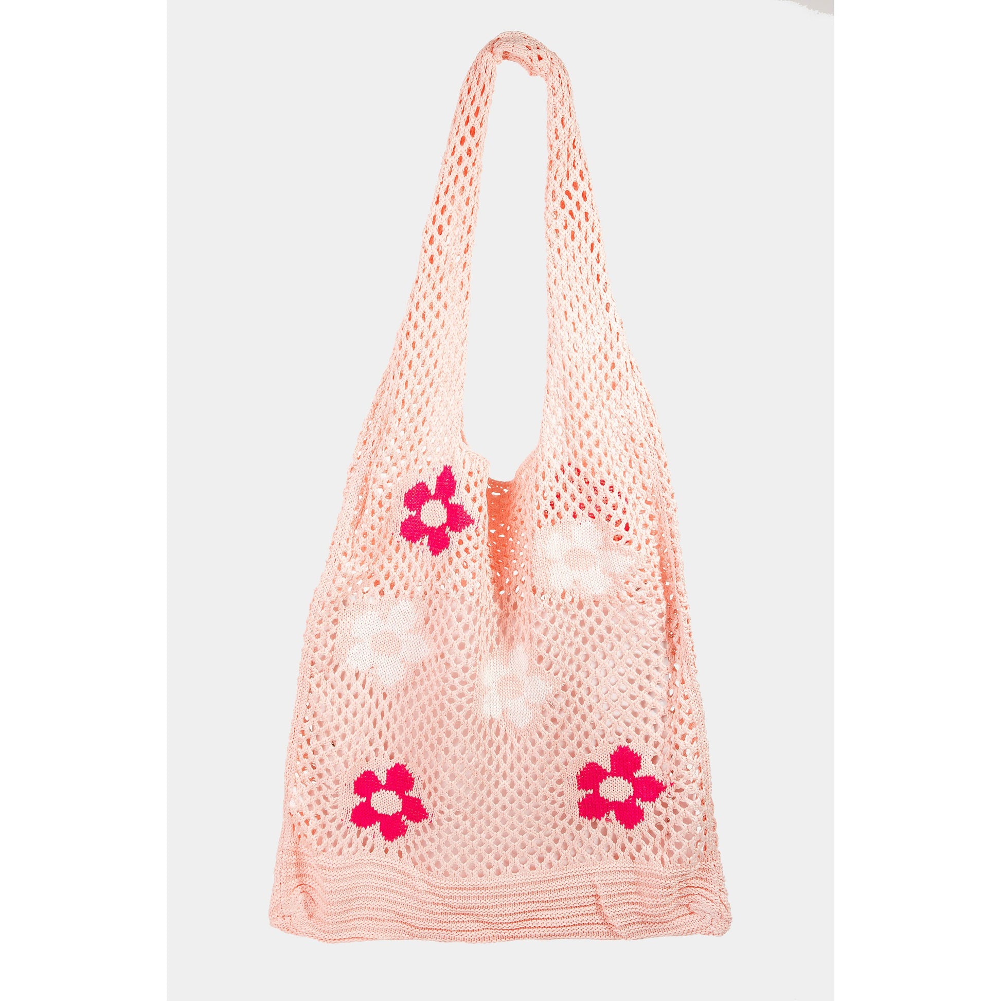 Floral Print Soft Knitted Tote Bag in Groovy Pink