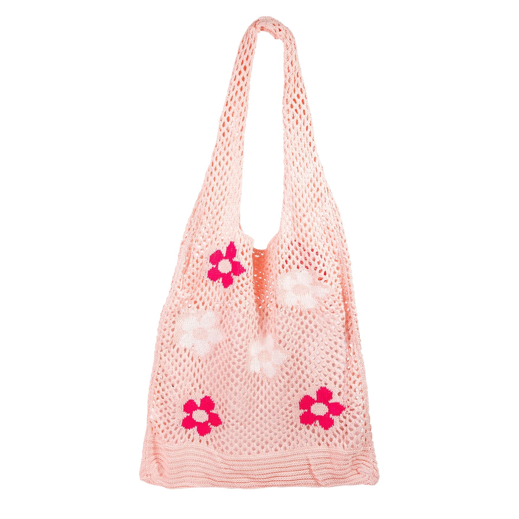 Floral Print Soft Knitted Tote Bag in Groovy Pink