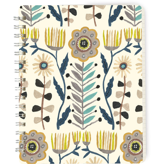 Floral Spiral Notebook | Double-sided 120 Lined Pages Folk Art Style Journal