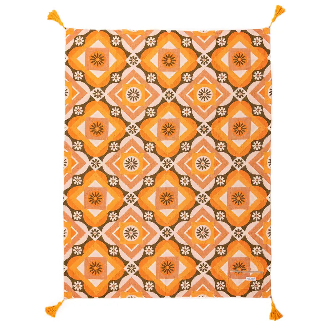 Florence Tassel Throw Blanket or Beach Blanket | Extra Large 63" x 79" Woven Snuggle Blanket, Picnic Mat