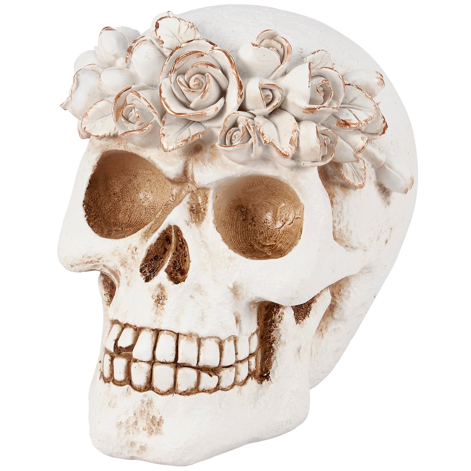 Flower Crown Skull Decor | Human Head Sculpture Figurine