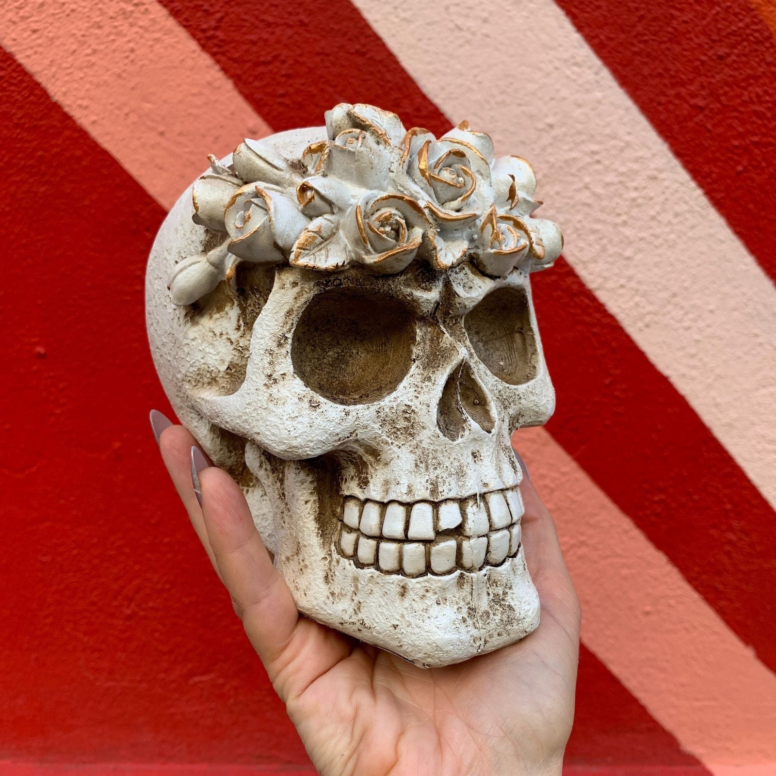 Flower Crown Skull Decor | Human Head Sculpture Figurine