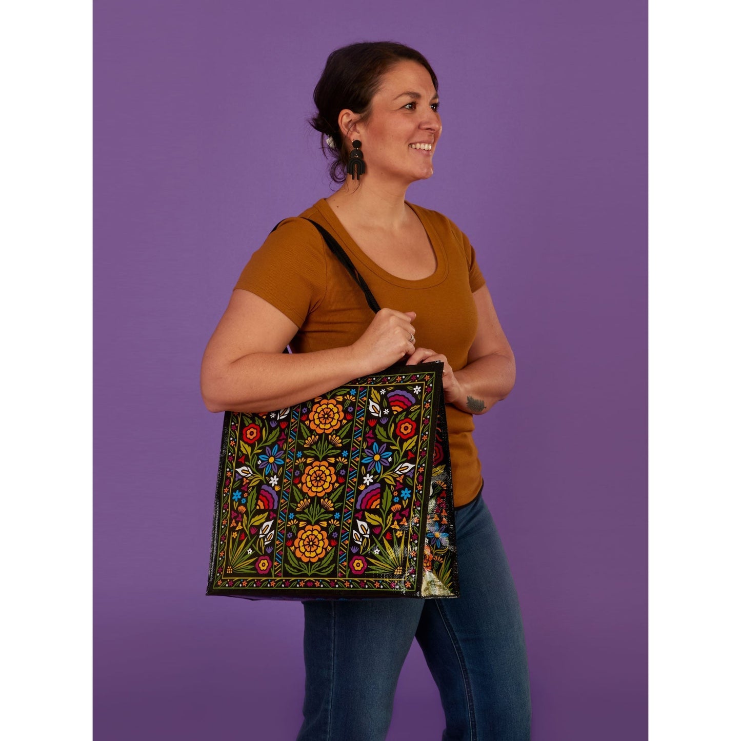 Flower Fest Shopper Tote Bag | Recycled Material Shopping Bag | 15" x 16" | BlueQ at GetBullish