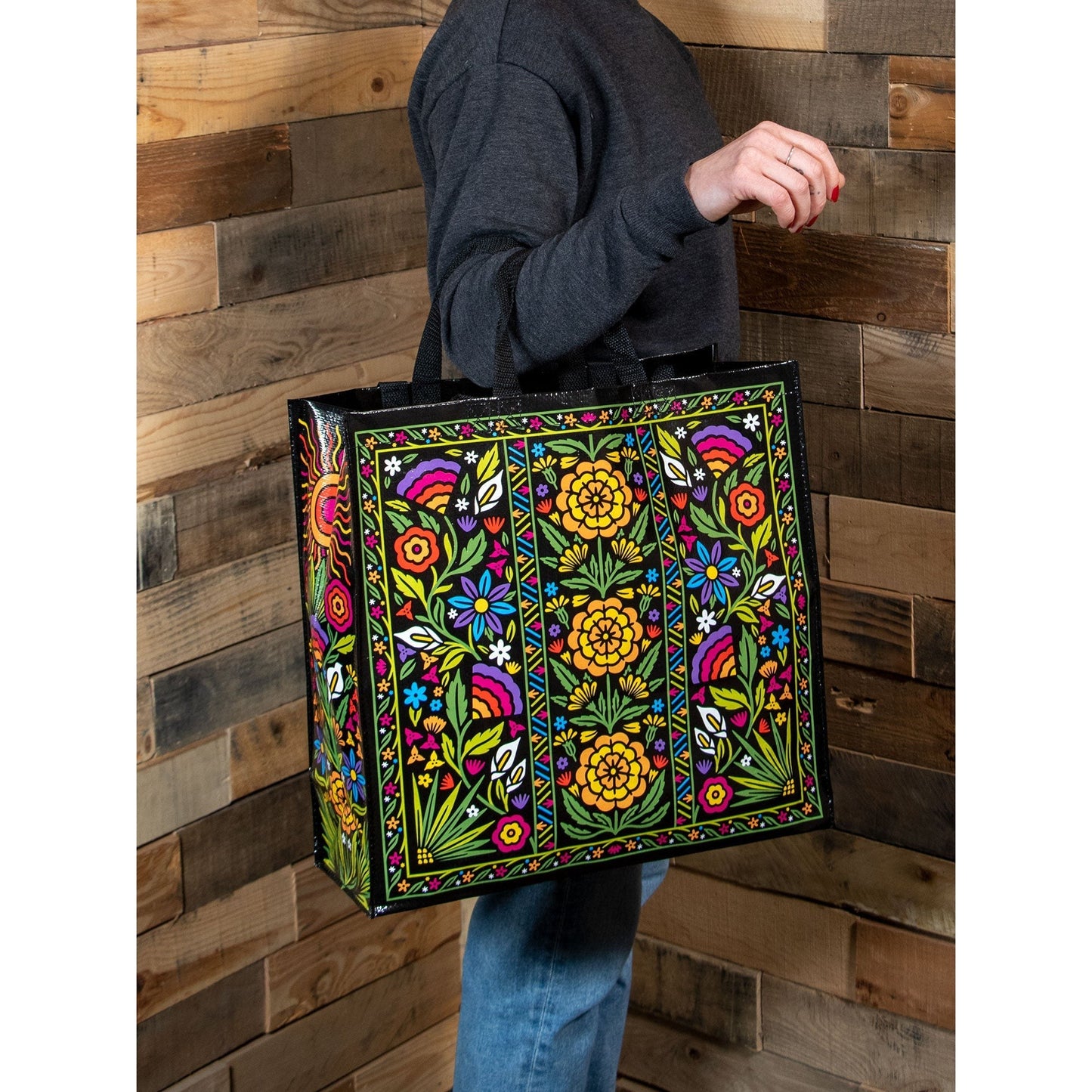 Flower Fest Shopper Tote Bag | Recycled Material Shopping Bag | 15" x 16" | BlueQ at GetBullish