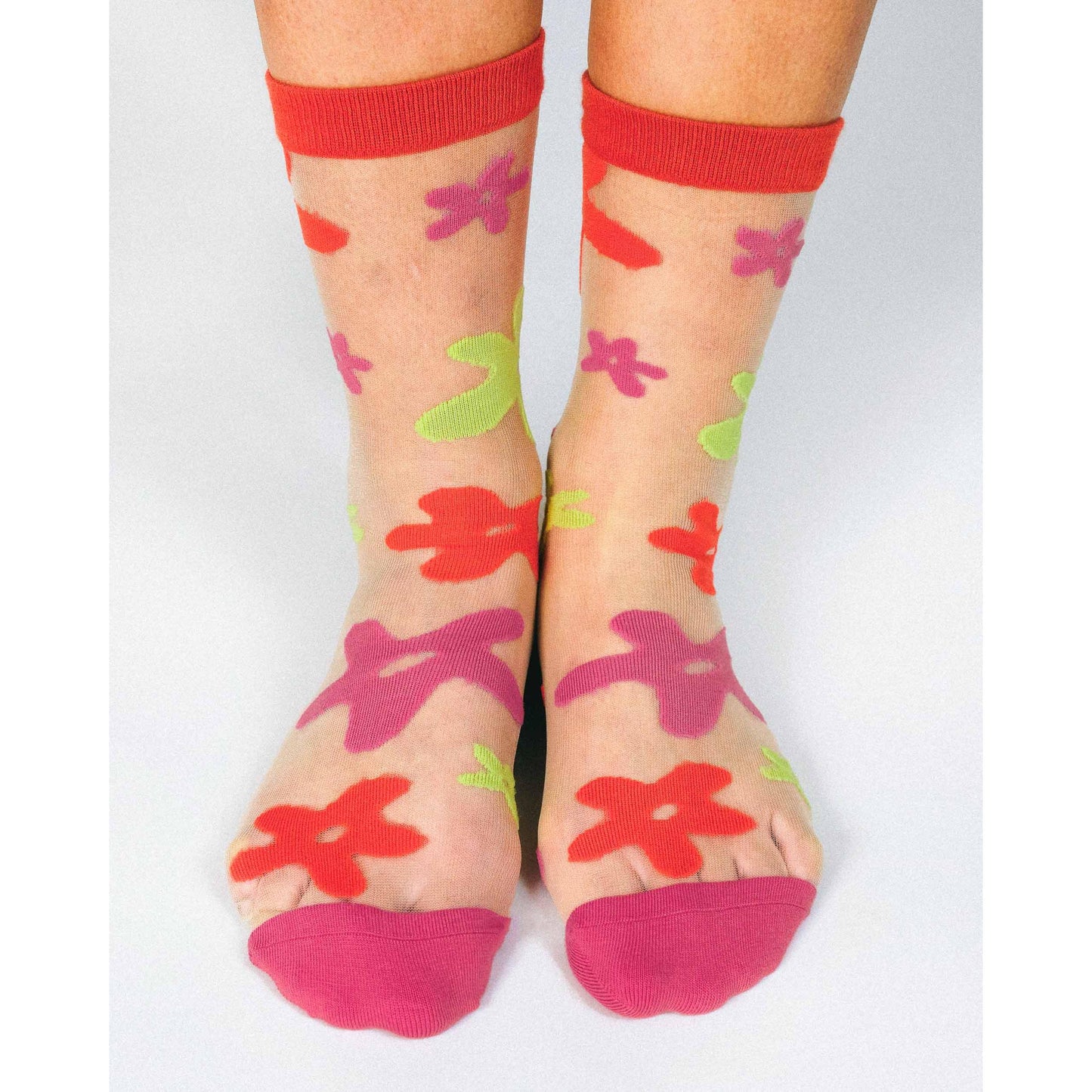 Flower Sheer Crew Socks by Hannah Packer | Women's Lightweight Floral Crew Socks | 70s-Inspired Sheer Socks