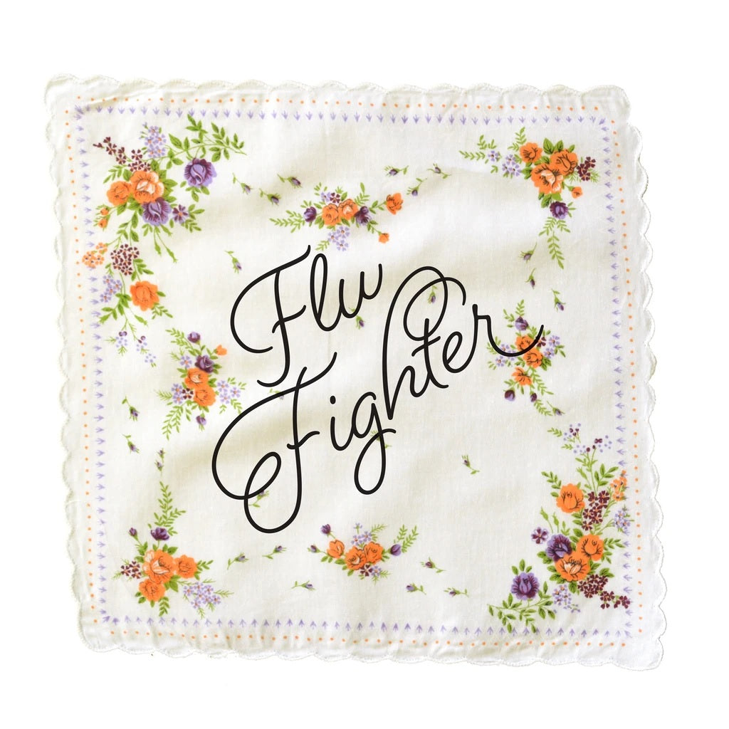 Flu Fighter Hankie Retro Floral Print Cotton Handkerchief