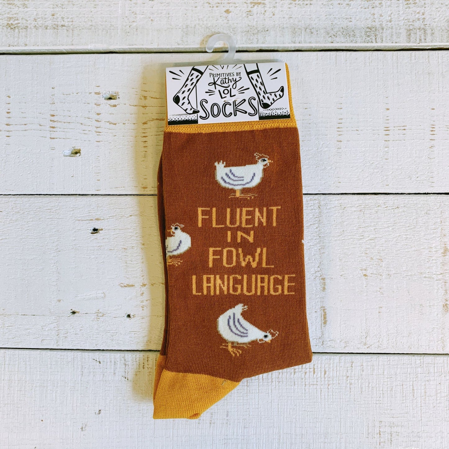 Fluent In Fowl Language Socks | Punny Farm Chicken Themed Novelty Socks