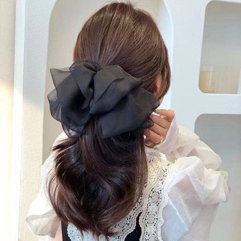 Fluffy Oversized Hair Bow Clip | Spring & Summer Hair Accessory (Beige, Black, Cream)
