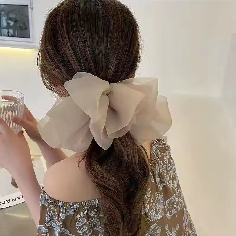 Fluffy Oversized Hair Bow Clip | Spring & Summer Hair Accessory (Beige, Black, Cream)-Miss Sparkling-The Bullish Store
