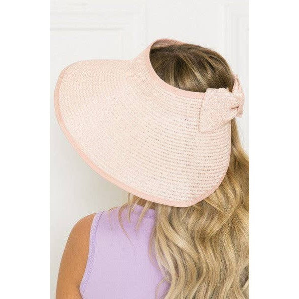 Foldable Wide Brim Bow Visor Sun Hat [Available in Ivory or Pink]