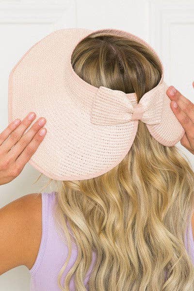 Foldable Wide Brim Bow Visor Sun Hat [Available in Ivory or Pink]