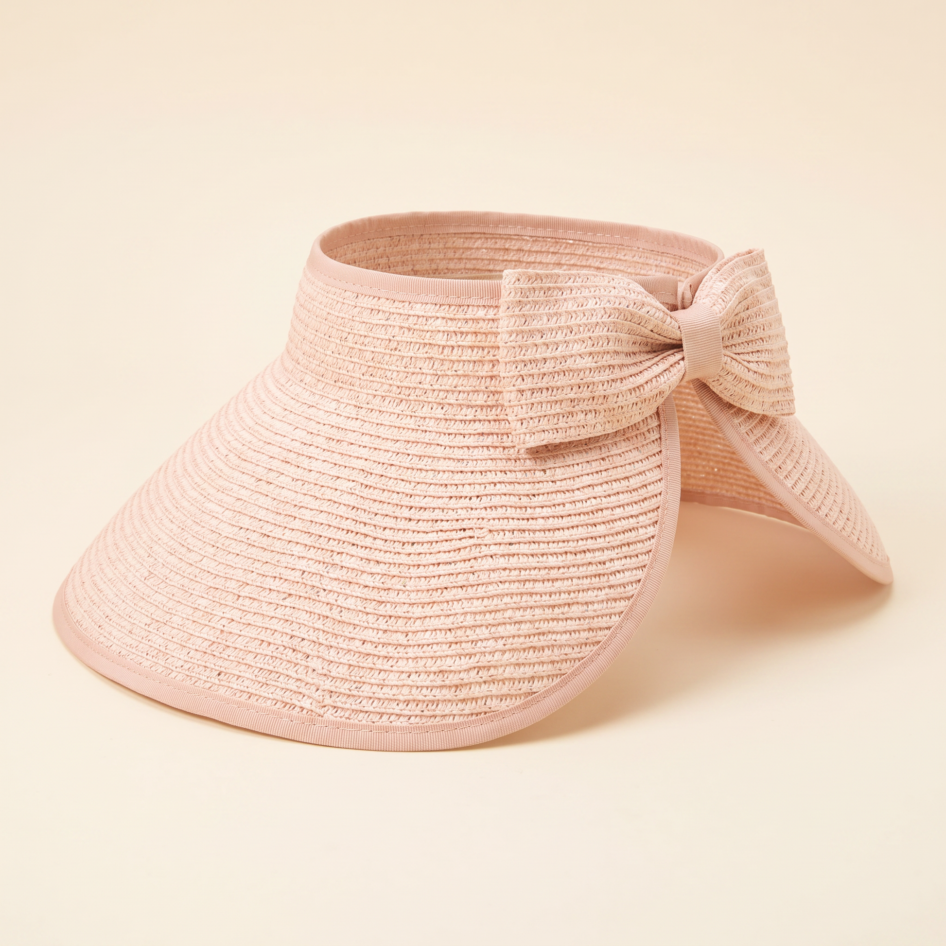 Foldable Wide Brim Bow Visor Sun Hat [Available in Ivory or Pink]-JOSSLYN by Wall to Wall-The Bullish Store