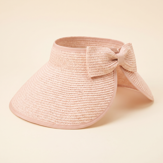 Foldable Wide Brim Bow Visor Sun Hat [Available in Ivory or Pink]-JOSSLYN by Wall to Wall-The Bullish Store