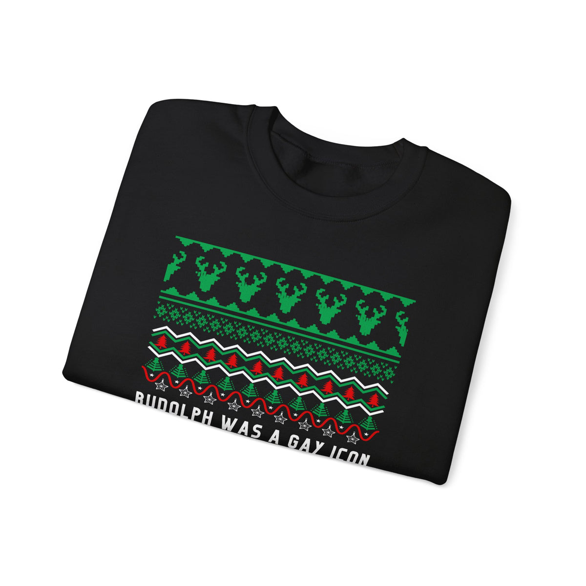 Rudolph Was a Gay Icon "Ugly Christmas Sweater" Unisex Heavy Blend™ Crewneck Sweatshirt (Sizes S-5X)