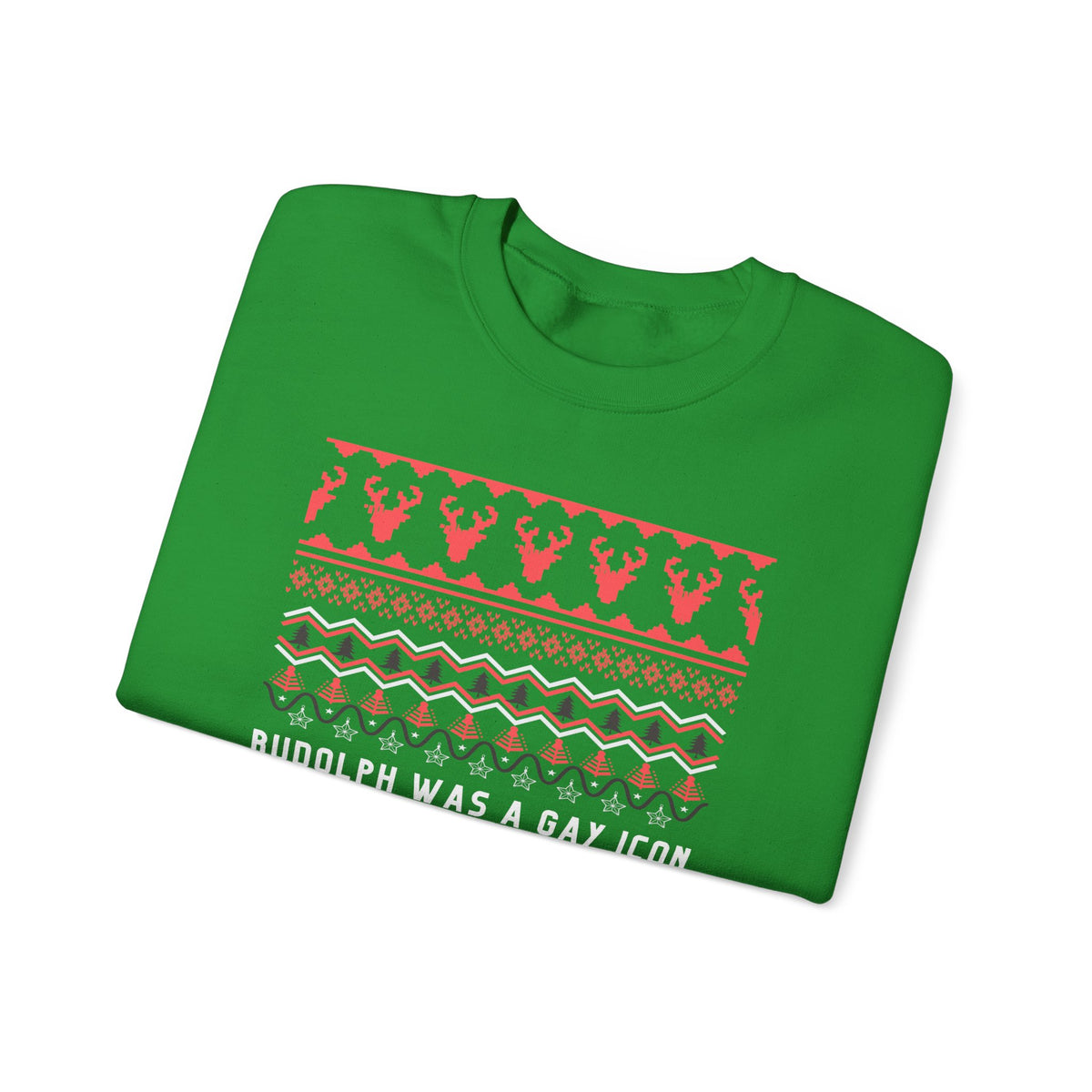 Rudolph Was a Gay Icon "Ugly Christmas Sweater" Unisex Heavy Blend™ Crewneck Sweatshirt (Sizes S-5X)