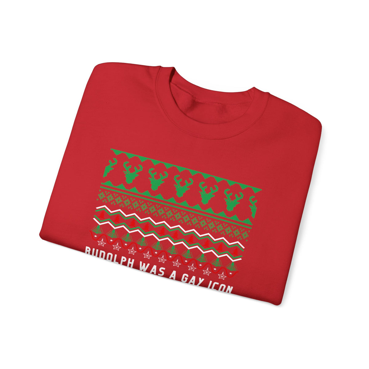 Rudolph Was a Gay Icon "Ugly Christmas Sweater" Unisex Heavy Blend™ Crewneck Sweatshirt (Sizes S-5X)