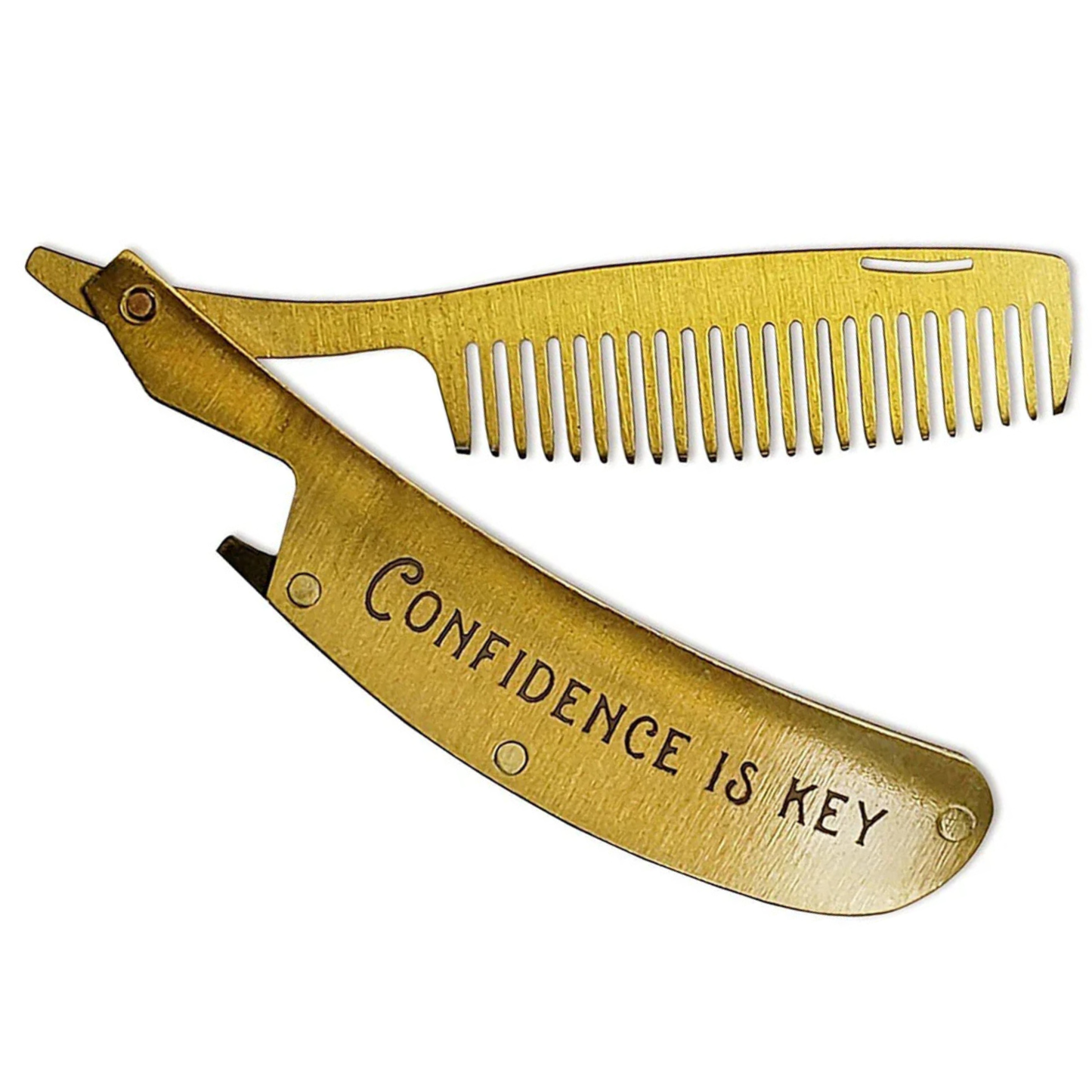 Folding Beard & Mustache Comb | Brass Finish Men’s Grooming Gift Set