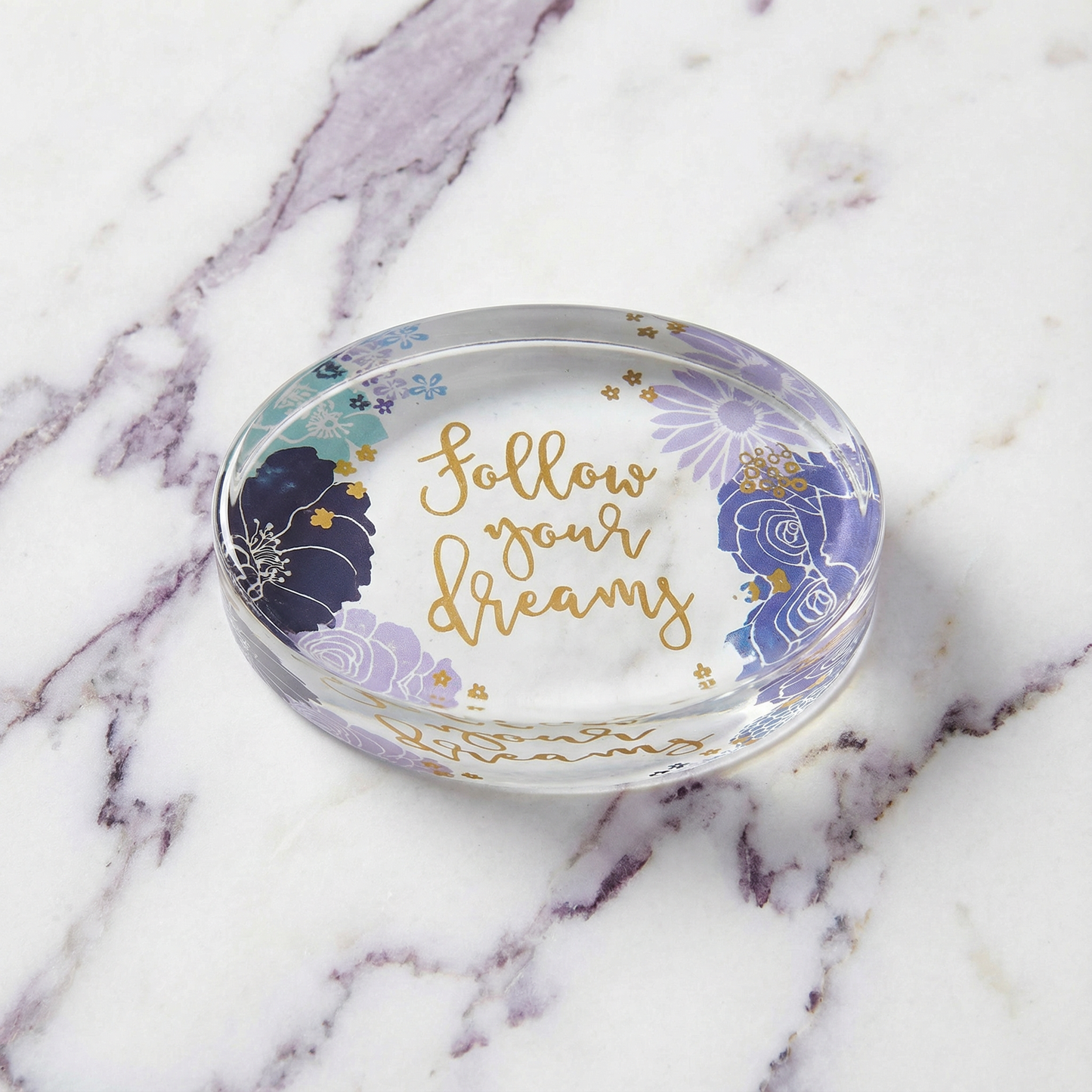 Follow Your Dreams Oval Floral Glass Paperweight